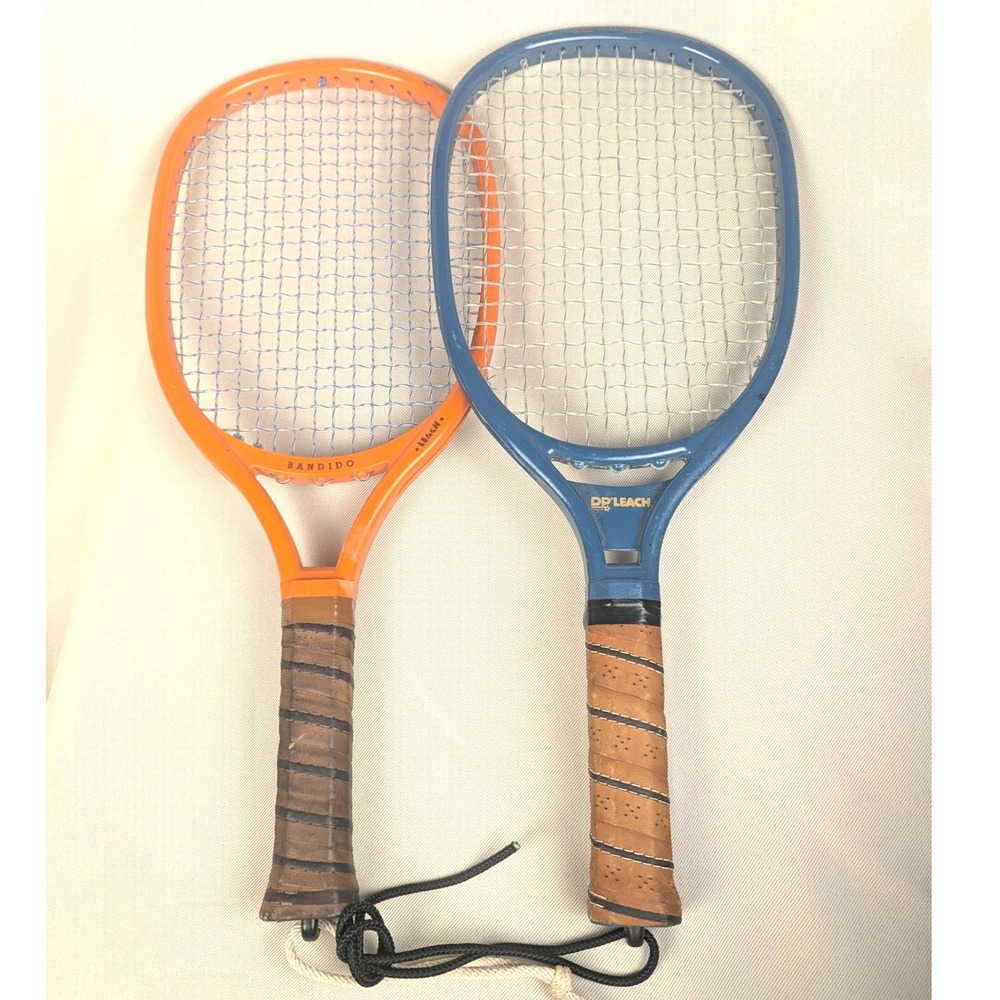 Vtg 70s Pair Leach Racquetball Racquets Bandido Orange & DP Blue Retro Game